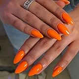 KQueenest Orange Press On Nails Mittel Mandel - Acryl Nägel zum Aufkleben, Natürlich Einfarbig...