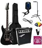 ELEKTROGITARRE SCHWARZ - E-GITARRE SET - 20WATT VERSTÄRKER - STIMMGERÄT - GITARRENSTÄNDER -...