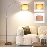 ANTENLICHT LUNA Bogenlampe Vintage | Bogen Stehlampe mit Braunem Stoffschirm 33 cm | Fußschalter &...