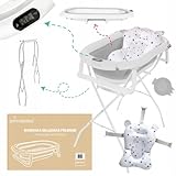 Primabobo Babybadewanne mit Gestell und Thermomether- Baby badewanne Faltbar mit Badekissen und...