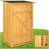 tectake® Holz Gartenschrank, Outdoor Schrank wetterfest, 75 x 56 x 118 cm, Geräteschrank mit 2...