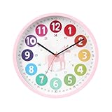 Umllpet Wanduhr Kinder, Bunte Lernuhr für Kinder, 10 Zoll Wanduhr Kinderzimmer Lautlos,...