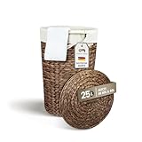 Casa Mina® Wäschekorb mit Deckel D30 x H45cm hoch I Atmungsaktiver Wäschekorb geflochten aus 100%...
