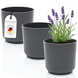 idea-station Sati Blumentopf Set 3 x 13 cm - anthrazit - bruchsichere Blumentöpfe aus Plastik für...