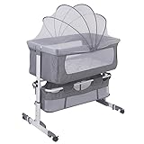 Homewell Beistellbett Baby, 2 in 1 Babybett und Babywiege, Kinderbett mit Rollen, Moskitonetz,...