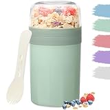 Bugucat Müslibecher to Go 520ML+250ML,Praktischer Joghurtbecher mit Löffel, Auslaufsicher Müsli...