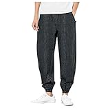 KUKICAT Cargohose Herren Baumwolle Leinen Hose Herren Große Größe Streifen Wideleg Sidepocket...