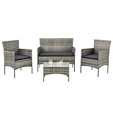 Juskys Polyrattan Sitzgruppe Fort Myers 4 Personen mit 2er Sofa, 2 Stühle, Tisch & Sitzkissen...