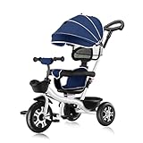 MUUNS Kinder-Dreirad-4-in-1-Kindertrike mit abnehmbarem Schiebegriff, Verdeck, klappbarer...