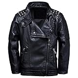 LAUSONS Kinderkragen Motorrad Lederimitat Mantel Jungen Kunstleder Jacke Bikerjacke mit Nieten...