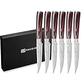 PAUDIN Steakmesser 6-teilig Set, hochwertige deutsche Edelstahl Steak Messer, ultrascharfe gezackte...