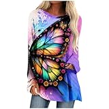 Lässige Oberteile für Frauen, UK-Schmetterling, bedruckt, übergroß, locker, Raglan-Langarm-Tops,...