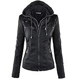 Newbestyle Kapuzen Kunstleder Damen Jacke mit Reißverschluss Motorradjacke Bikerjacke Kapuzenjacke...