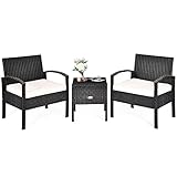 GIANTEX Balkonmöbel Kleiner Balkon, Rattan Gartenmöbel Set 2 Stühlen mit Tisch, Gartentisch mit...