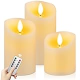 CNMTCCO Flammenlose LED-Kerzen mit Fernbedienung, 3 Stück (10/12,5/15 cm, Durchmesser 7,5 cm) –...