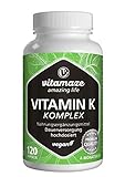 Vitamin K Komplex hochdosiert & vegan, K1 1.000 mcg + K2 Menaquinon (1.000 mcg MK4 + 200 mcg MK7),...