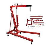 ROGONPDK 2-Tonnen Klappbarer Motorheber, Motorhebezeug-Kranwagen, Hebevorrichtung 6 Rollen, Traverse...