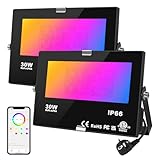DUSKTEC LED Strahler RGB Warmweiß Außen Dimmbar, 2er Flutlicht LED Scheinwerfer Bunt 30W mit...