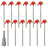 12x Zeltheringe, Drehbare Zeltheringe mit Gewinde, Schraubheringe Mit Steckschlüssel, Heringe...
