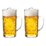 HAOHEJIA 2er Set Biergläser 1,25 Liter/Plastik Bierkrug mit Henkel/Stabiler...