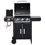 Outsunny Gasgrill BBQ Grillwagen mit 3 Brennern 1 Seitenbrenner Druckminderer Schläuche Schrank...