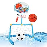 Schwimmbad Basketballkorb | 2-in-1 Schwimmbad Fußballtor,Interaktives Wasserspielzeug mit 2 Bällen...