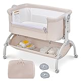 COSTWAY 3 in 1 Beistellbett & Babywiege & Stubenwagen, Reisebett Baby mit Matratze, Tragetasche,...