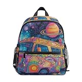 Mnsruu Kleiner Schulrucksack für Kinder, Regenbogenplaneten, Bus, Kleinkinder, Vorschule,...