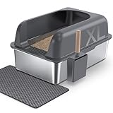 Gimars XL Katzenklo Edelstahl, Große Katzentoilette aus Metall 37L mit Streuschaufel & Matte,...