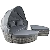 VONLUCE 4-teilige Sonneninsel mit Faltbarem Sonnendach Regencover Sonnenliege Rattanmöbel inkl....