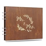 Creawoo 28,5cm Mr&Mrs hölzernes Hochzeit Gästebuch, Hochzeitsbuch Erinnerungen Einklebebuch für...