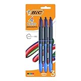 BIC 4-farbige, glatte einziehbare Kugelschreiber, mittlere Spitze (1,0 mm), 3er-Packung, farbige...