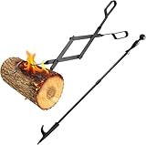 Amagabeli 2-teilig Kaminzangen Set mit Haken 66cm Schwerlast Kaminholzzange & 81cm Feuerhaken für...