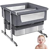 Babybett Für Zwillinge, Beistellbett, Höhenverstellbar, Tragbares Babybett mit Aufbewahrungskorb,...