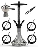 NOBLE HOOKAH Shisha Set 4 Anschlüsse Medium Shisha aus Aluminium und Lederrohr, Shisha 4 Schläuche...