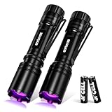 Gofimyee UV Taschenlampe Schwarzlichtlampe, 2 Stück Mini UV lampe mit Einstellbarem Fokus, 395nm...