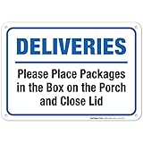 SIGO SIGNS Paket-Lieferschild, bitte Packages in der Box auf Veranda, 10 x 7 rostfreies Aluminium,...