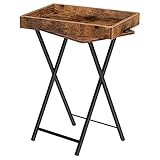 HOOBRO Beistelltisch mit Tablett, klappbarer Sofa-Beistelltisch mit abnehmbarem Holztablett,...