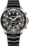 findtime Uhren Herren Schwarz Luxus Mode Stilvolle Design Armbanduhr Edelstahl Chronograph Herrenuhr...