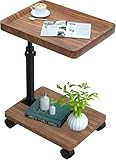 ESTUWD Beistelltisch mit Rollen | Beistelltisch Höhenverstellbar (45-80cm) | Holz Beistelltische c...