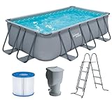 Summer Waves Frame Pool Komplettset | Rechteckig 400x200x100 cm Grau | Aufstellpool Set | Gartenpool...