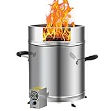 Runde Feuerschale aus Edelstahl Rauchfreie Feuerschale mit Funkenschutz Gebläse und Ascheauslass...