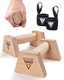 PULLUP & DIP Liegestützgriffe aus Holz inkl. Handgelenkbandagen – Ergonomische Handstandgriffe,...