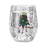 YUGSHNKFC Isolierte Doppelmauerte Glas Kaffeetasse 300 Ml Weihnachtswasserbecher Getränke Wärme...