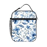 Isolierte Lunchtasche Blaue Blume Faltbar Picknicktasche Wiederverwendbare Lunch Bag für Damen...