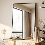 BEAUTYPEAK 71x51cm Rechteckiger Wandspiegel, Badezimmerspiegel mit schwarzem Aluminiumrahmen,...