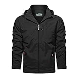 2026 Bequeme, Trendige, lässige, solide Herren-Kapuzenjacke, Taschen-Hardshell-Jacke (Black, XXXL)