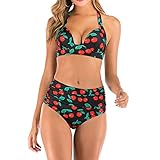Zweiteiliger Push-Up-Bikini für Damen, bedruckt, gepolstert, Badeanzug, V-Ausschnitt, Neckholder,...