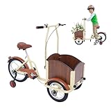 Mqwdxzfes Kinder-Dreirad 12 Zoll Vorder- 16 Zoll Hinterräder, 3-Rad Kinder Fahrrad mit Großem...