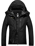GEMYSE Damen Wasserdichte Berg-Skijacke Winddichte Fleece Outdoor-Winterjacke mit Kapuze (Schwarz,M)
